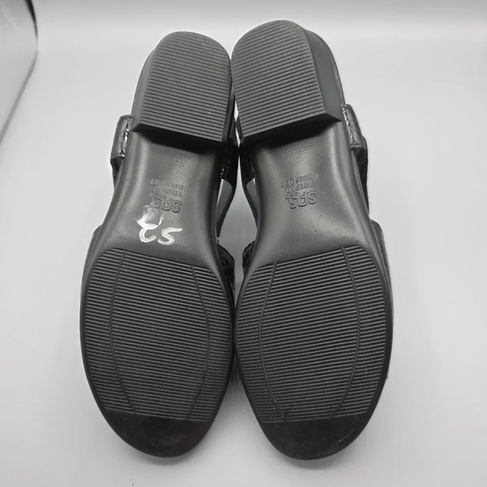 SAS Suntimer Sandals Womens 8.5 Black Patent Leather Croc Embossed Comfort Shoes